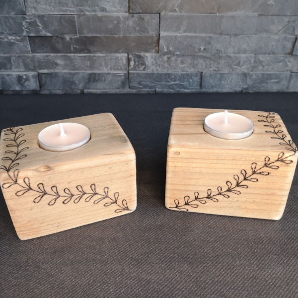 Bougeoirs pyrogravure